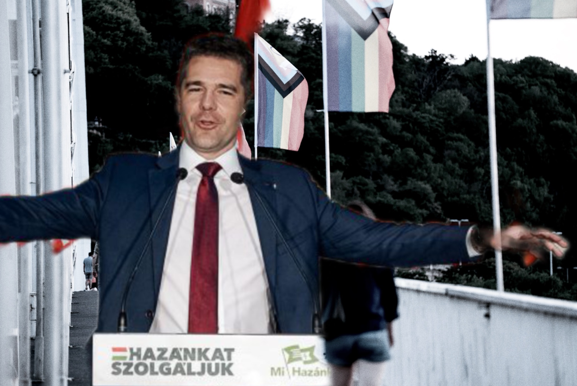 Novák Előd átvállalja a bírságot az Erzsébet hídról leszedett szivárványos zászlók miatt